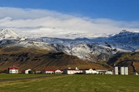 Eyjafjallajokull Ice Cap and Farmland in Iceland